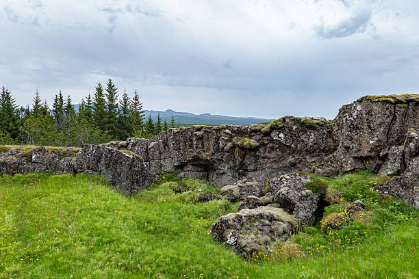 istock rock formations and grass field in Iceland 2242157012
