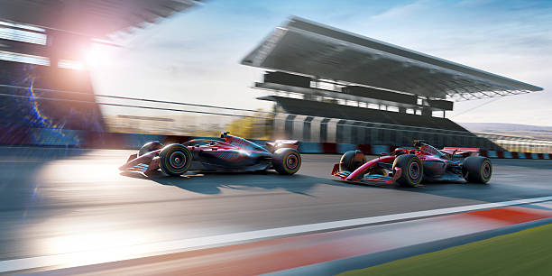 istock Two Racing Cars On Racetrack In Sunlight 2242159539