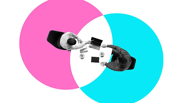 istock Collage with business partners discussing ideas over colorful overlapping circles symbolizing cooperation 2242162019