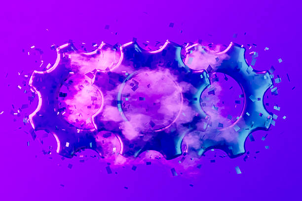 Gears, teamwork business concept on color gradient background. Togetherness, progress, technology concepts. Digitally generated image. 3d render.
