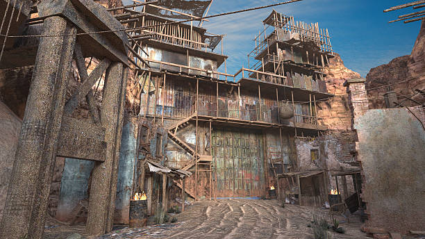 istock Fantasy post apocalyptic wasteland compound entrance. 3D render. 2242172397