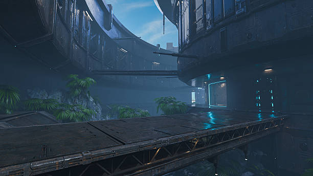 Fantasy science fiction buildings in a jungle environment. 3D rendered illustration..