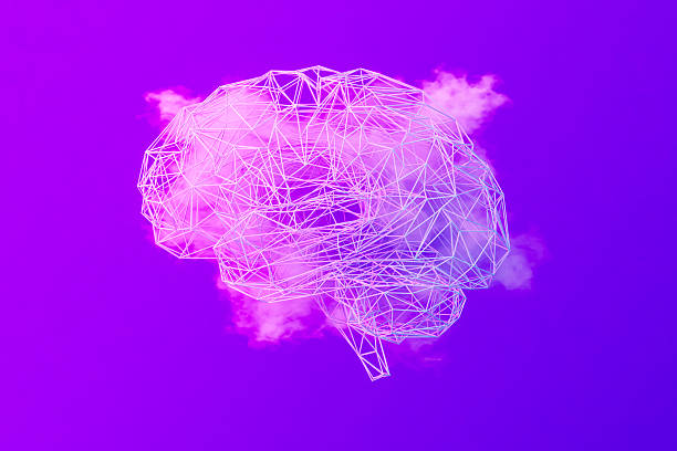 istock Brain with Fog, Artificial Intelligence Concept on Neon Lighting Purple Background 2242173162