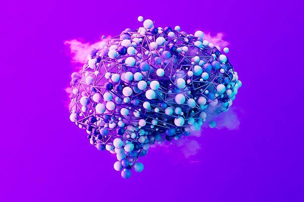 istock Brain with Fog, Artificial Intelligence Concept on Neon Lighting Purple Background 2242173395