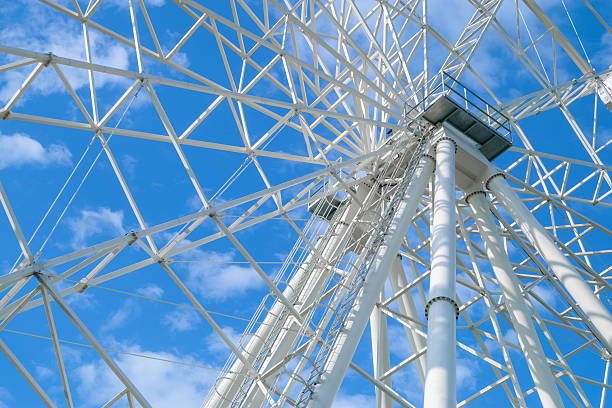 Ferris wheel structure close-up. Supports with service platforms.