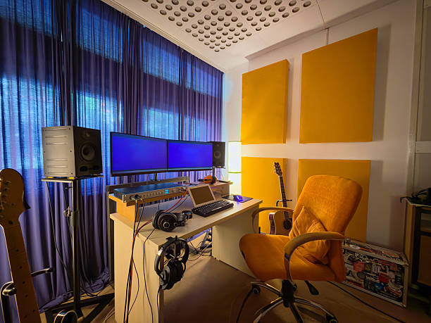 istock Modern music studio with yellow and electric blue lights 2242174674