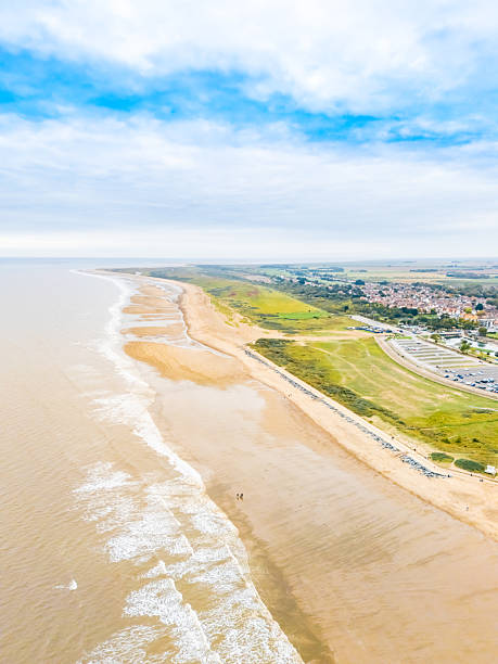 istock Aerial view of sandy Skegness beach 2242175055