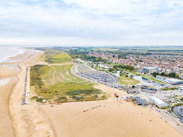 istock Aerial view of sandy Skegness beach 2242175666