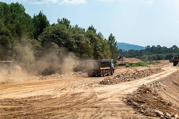 heavy sandstone slabs stacked on old truck for construction transport