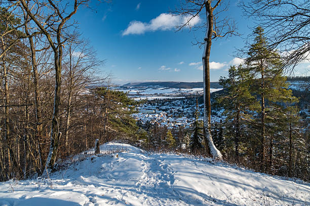 peaceful winter landscape featuring isolated village and icy river, quiet snowcovered hamlet situated in valley beneath clear