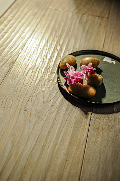 wooden floor and orchids