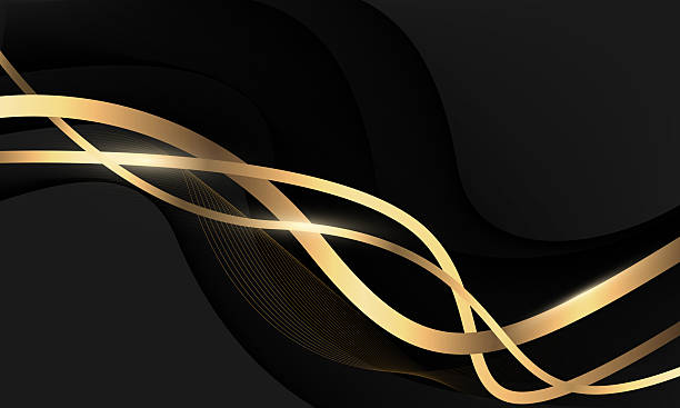 istock Abstract golden ribbon wave curve overlap on black with blank space design luxury background vector 2242189432