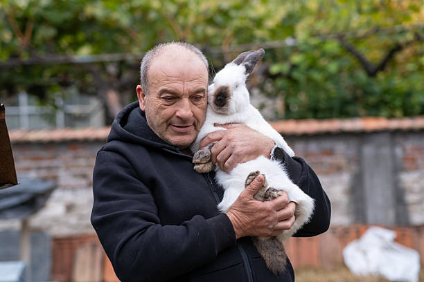 istock Man Holding Rabbit in a Scenic Outdoor Setting 2242195466