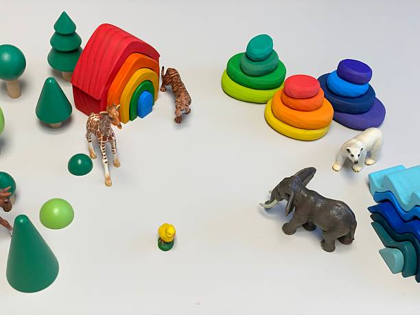 Wooden Toy Forest with Animals and Rainbow House