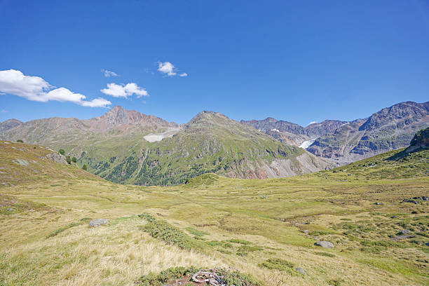 Idyllic mountain landscape with a plain in front of mountain ranges, in the Kaunertal, Tyrol, Austria