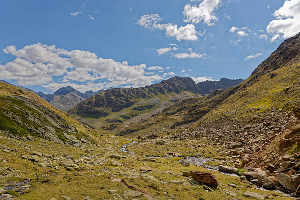 Wild landscape with sparse vegatation high up in the mountains, in the Kaunertal, Tyrol, Austria