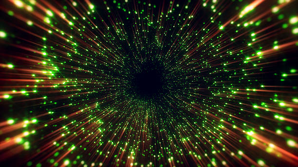 istock Beautiful abstract background with green particles and orange lights 2242210742