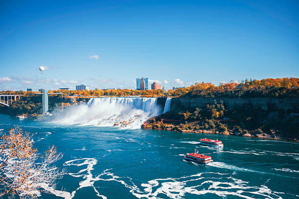 view of Niagara Falls from Canada in autumn