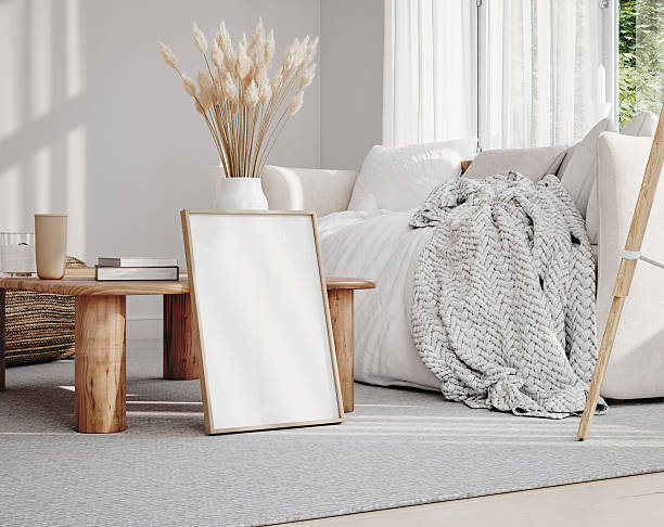 istock Mockup frame in interior background, white neutral room, Scandi-Boho style 2242227696