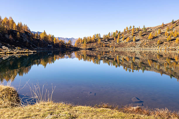 istock Mountain Lake Reflecting Autumn Trees and Clear Sky 2242229879