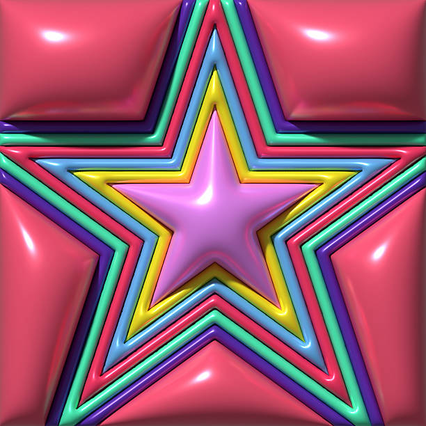 Abstract background of glossy, multilayered stars in bright, candy colors, 3D rendering illustration