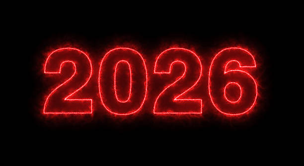 istock Happy New Year 2026, Neon Text on Black Background 2242232500
