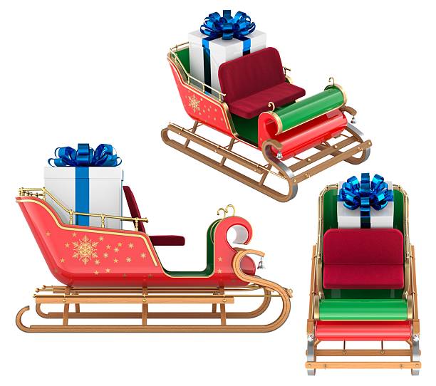 istock Christmas sleigh with big gift box, 3D rendering 2242243471
