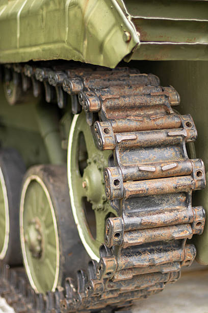 istock Rusty tank wheel and tracks 2242251197