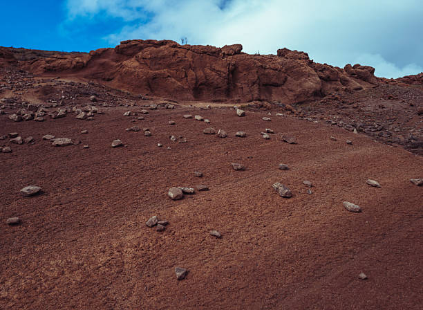 Arid volcanic terrain with scattered rocks and eroded formations under a bright sky in Tenerife, Canary Islands. The scene captures the raw, minimal beauty of the island’s desert-like environment.