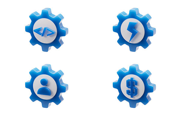 Mechanical gear and business icon, 3d rendering. 3D illustration.