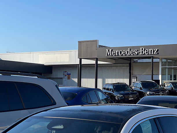 Berlin, Germany - 24th May, 2021: Mercedes-Benz vehicles on a public parking. The Mercedes-Benz is one of the most popular premium cars brand in the world.
