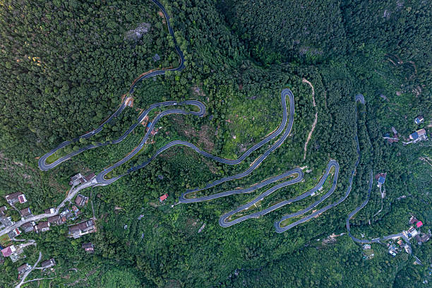 Overlooking the winding mountain road