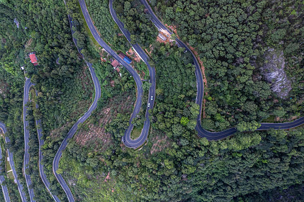 Overlooking the winding mountain road