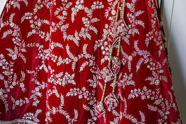 istock Indian bride’s traditional wedding outfit textile fabric and pattern close up 2242292435