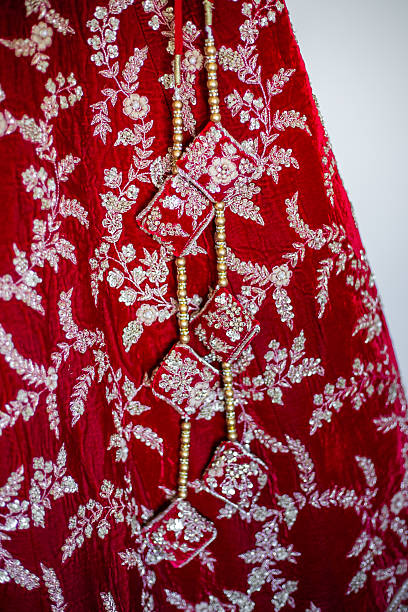 istock Indian bride’s traditional wedding outfit textile fabric and pattern close up 2242292473