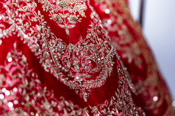 istock Indian bride’s traditional wedding outfit textile fabric and pattern close up 2242292547