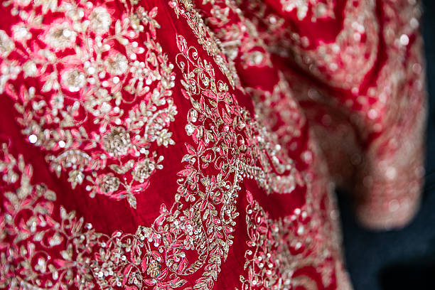 istock Indian bride’s traditional wedding outfit textile fabric and pattern close up 2242292559