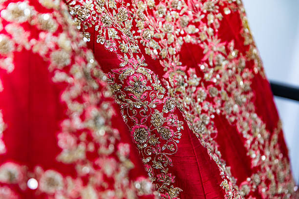 istock Indian bride’s traditional wedding outfit textile fabric and pattern close up 2242292560