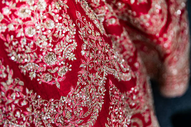 istock Indian bride’s traditional wedding outfit textile fabric and pattern close up 2242292561