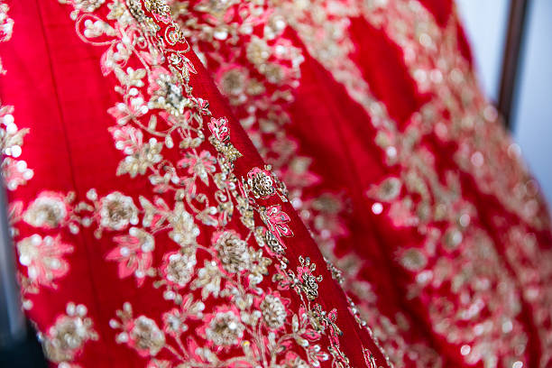 istock Indian bride’s traditional wedding outfit textile fabric and pattern close up 2242292562