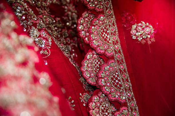 istock Indian bride’s traditional wedding outfit textile fabric and pattern close up 2242292584