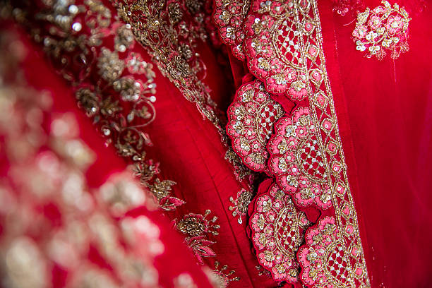 istock Indian bride’s traditional wedding outfit textile fabric and pattern close up 2242292590