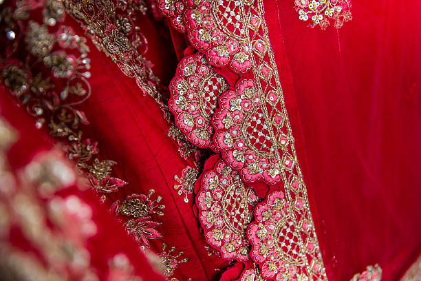 istock Indian bride’s traditional wedding outfit textile fabric and pattern close up 2242292592