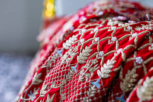 istock Indian bride’s traditional wedding outfit textile fabric and pattern close up 2242292614