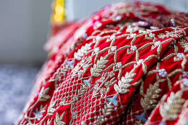 istock Indian bride’s traditional wedding outfit textile fabric and pattern close up 2242292615