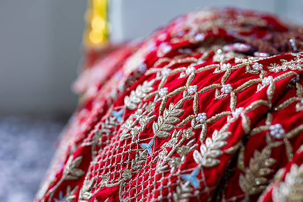 istock Indian bride’s traditional wedding outfit textile fabric and pattern close up 2242292622