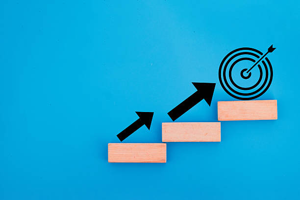istock Goal Setting and Achievement Concept: Step-by-Step Strategy to Reach the Target. 2242294416