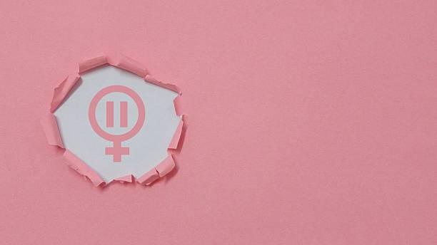 istock Gender Venus symbol on pink background, copy space for text 2242294800