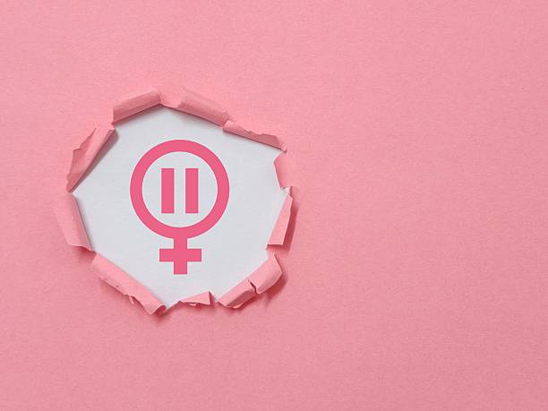 istock Gender Venus symbol on pink background, copy space for text 2242294802
