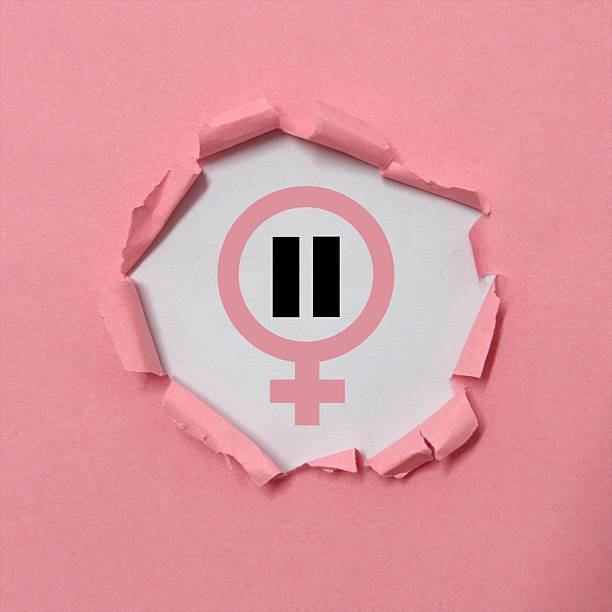 istock Gender Venus symbol on pink background, copy space for text 2242294805